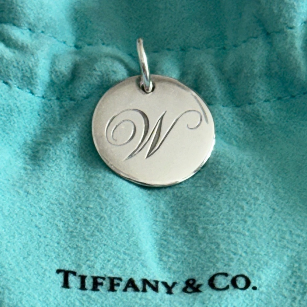 Tiffany & Co. Silver Notes Alphabet disc charm pendant letter W